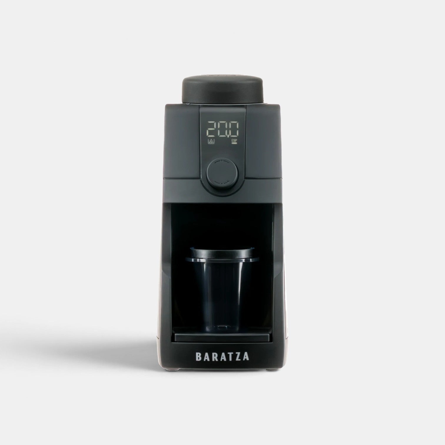 Bootlegger Coffee Baratza Encore ESP Pro espresso grinder in matte black with a digital display and dosing cup