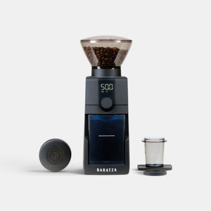 Bootlegger Coffee Baratza Encore ESP Pro espresso grinder in black with digital display and coffee bean hopper