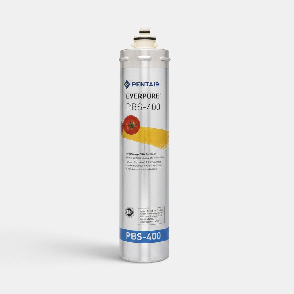 Bootlegger Coffee Everpure PBS-400 under counter water filter cartridge with silver casing and blue branding