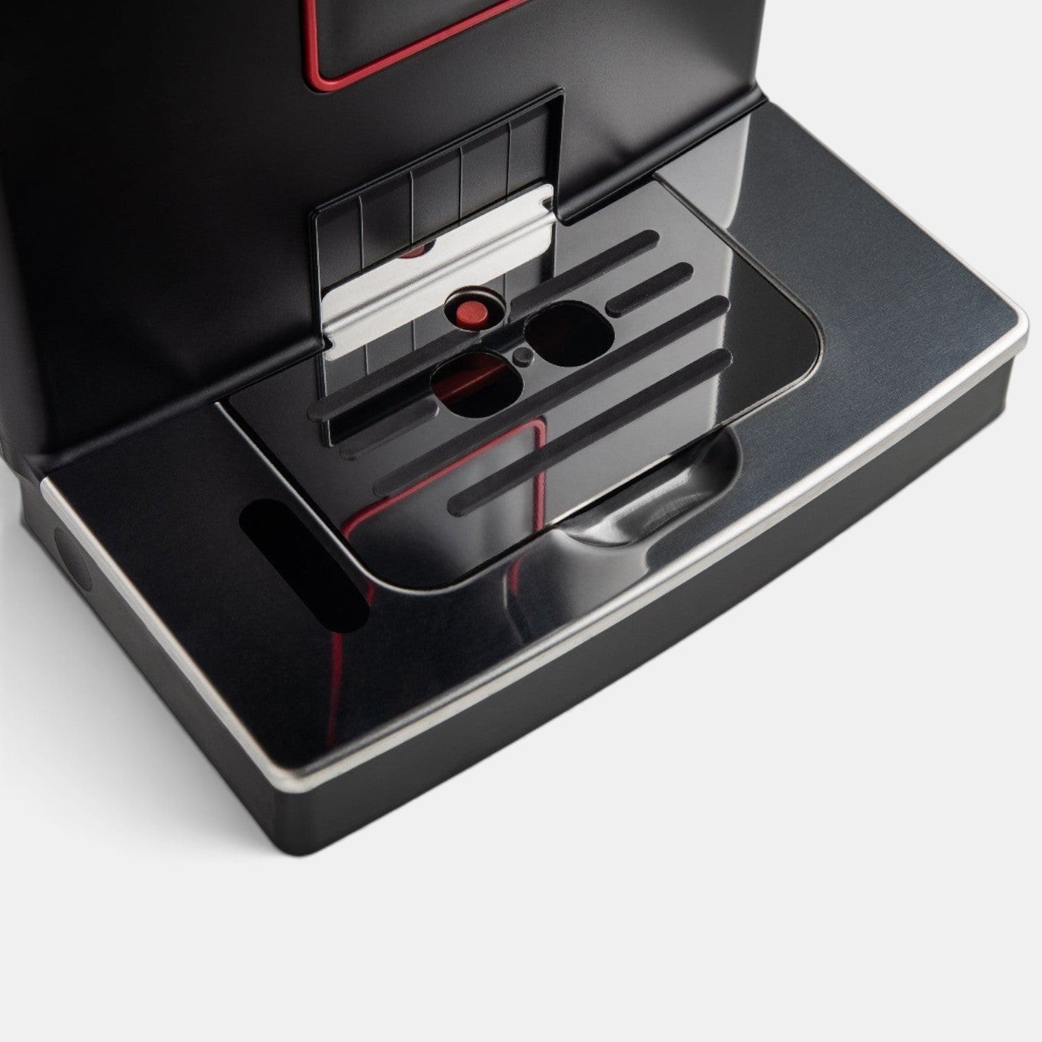 Bootlegger Coffee Gaggia Magenta Plus espresso machine drip tray with black finish and red accent detail