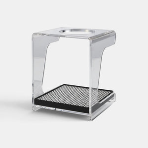 Bootlegger Coffee Hario V60 acrylic pour-over drip station with a black perforated base on a white background.