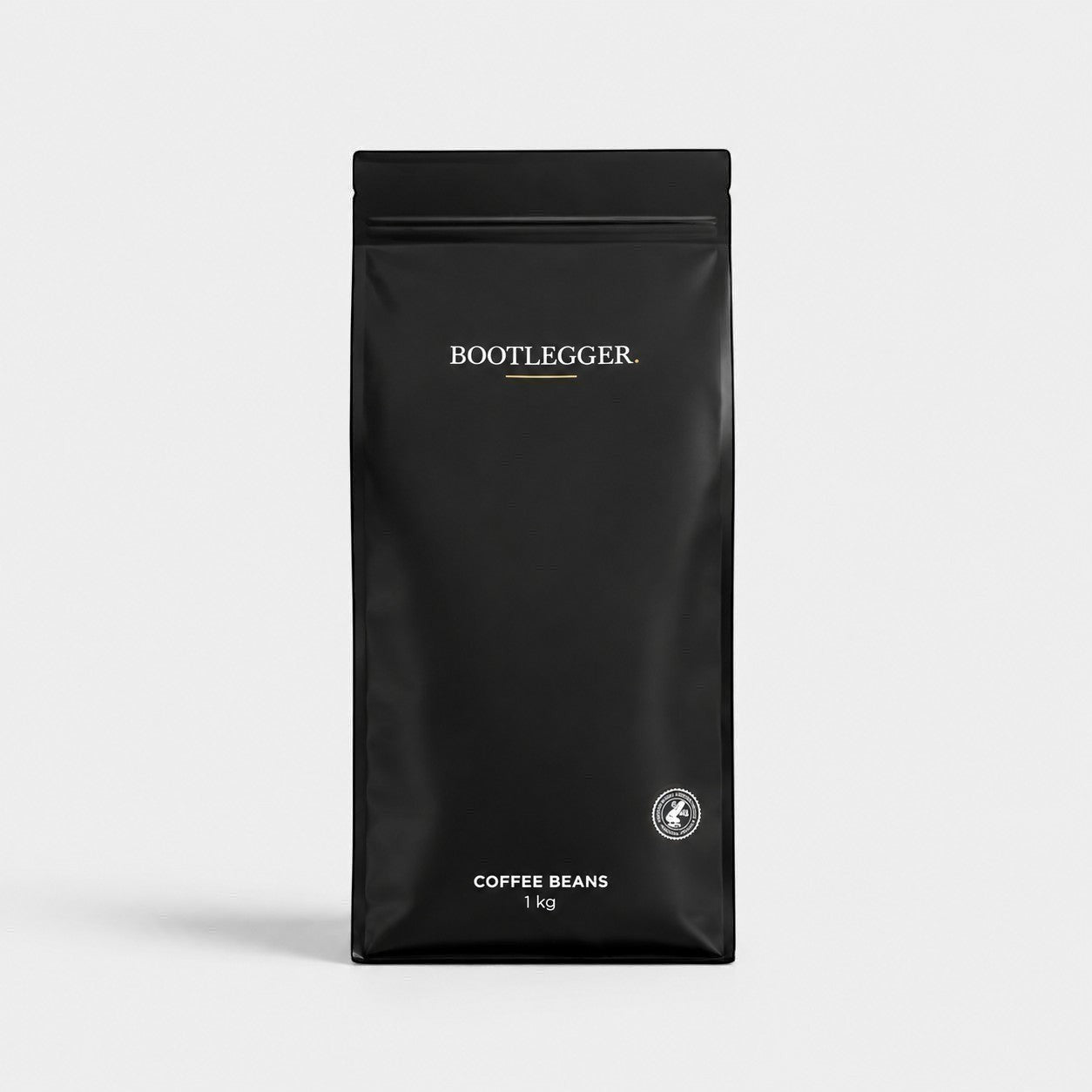 Bootlegger Coffee House Blend 1kg matte black coffee bean bag with minimalist white branding