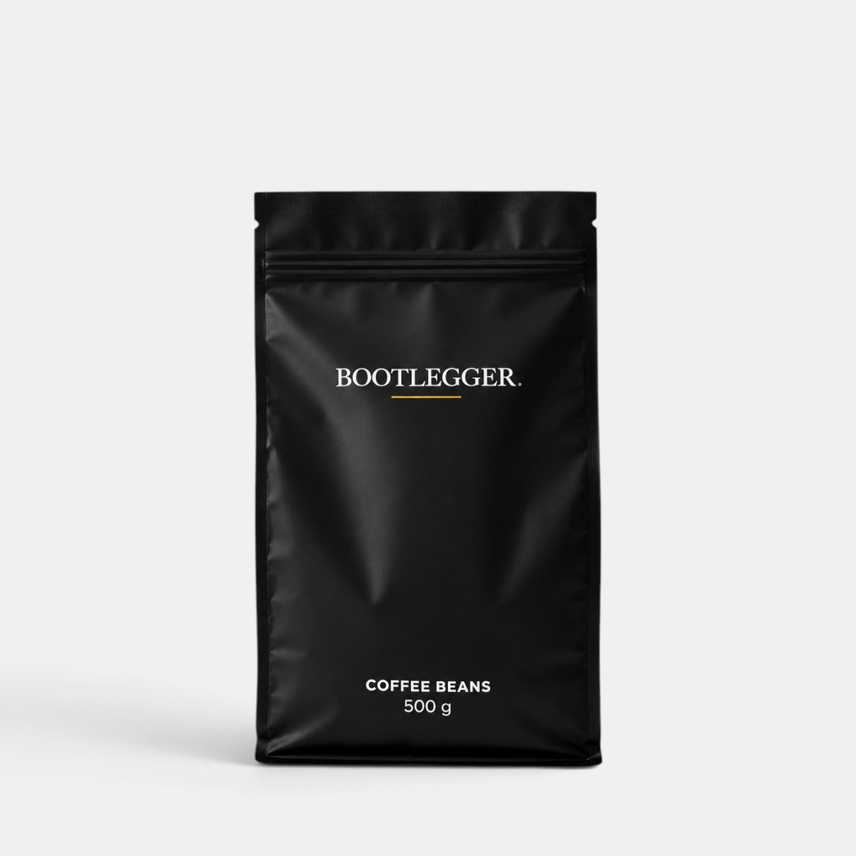 Bootlegger Coffee House Blend 500g matte black coffee bean bag with white branding on a plain white background