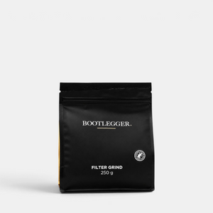 Bootlegger Coffee House Blend 250g filter grind coffee in a matte black resealable pouch