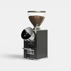 Bootlegger Coffee LX Italia Newton 55 black espresso grinder with digital display and clear bean hopper